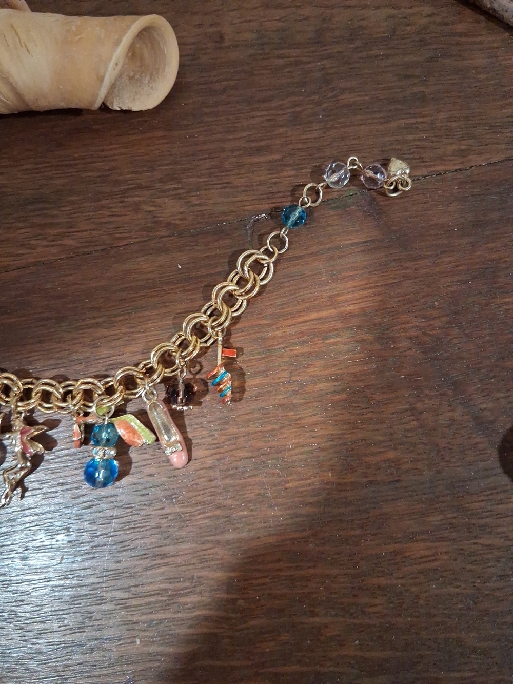 Gold-Tone Multi Charm Bracelet with Colored Beads Kirk Folly - Picture 2 of 3